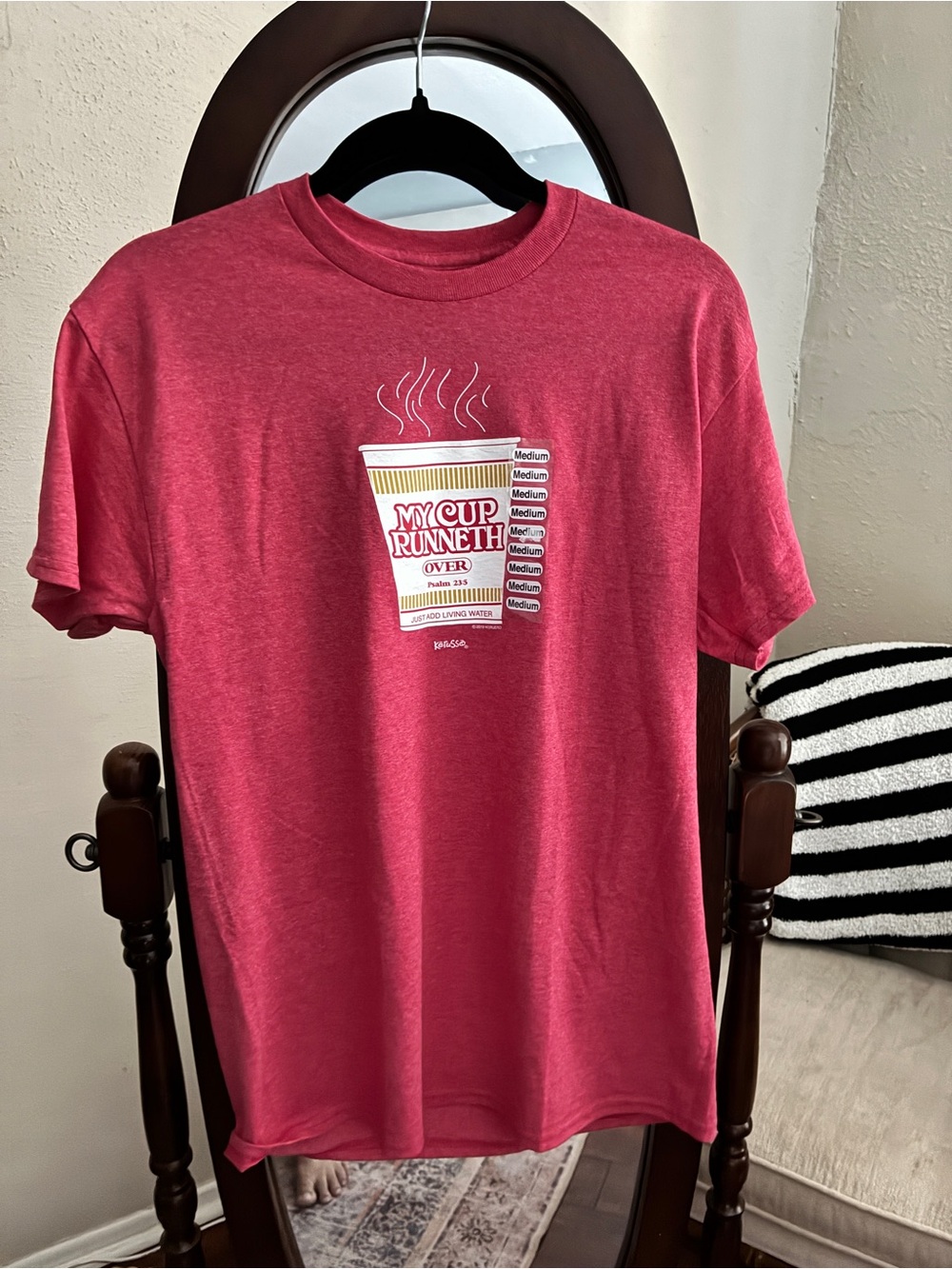 Short Sleeve Ramen Cup of Noodle My Cup Runneth Over Bible Tee, Red, Medium NEW - Picture 2 of 6